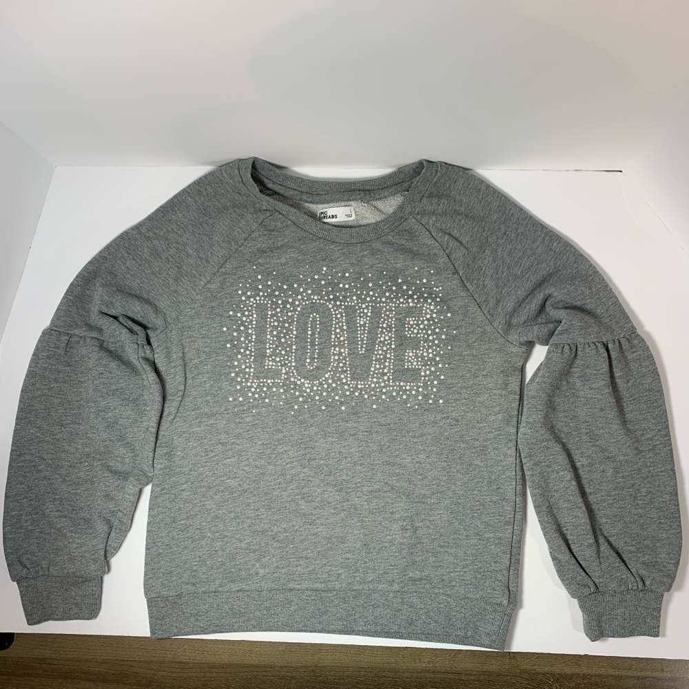 Epic Threads Pearl beaded 'Love' Bell sleeve sweatshirt; Girls LARGE